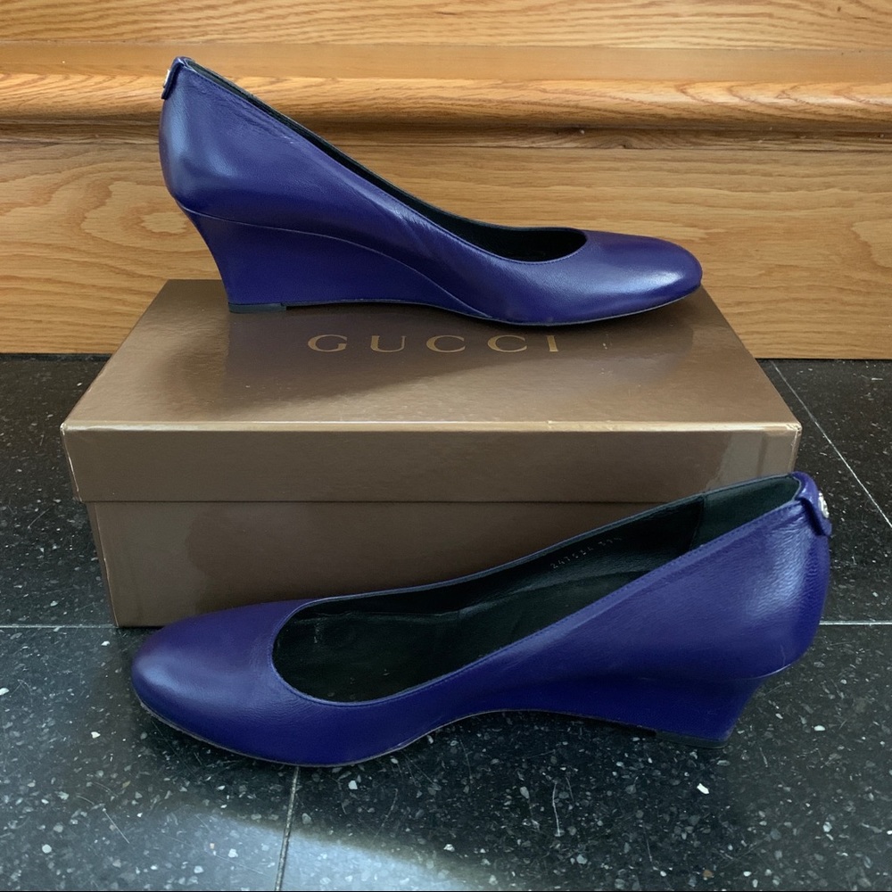 $500 GUCCI Nappa Moorea Leather Wedge Kitten Heels